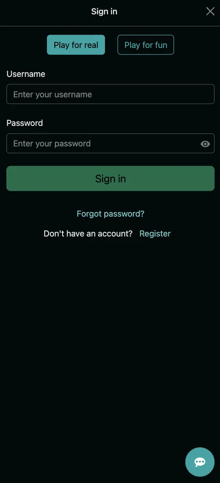 True Fortune Casino login screen