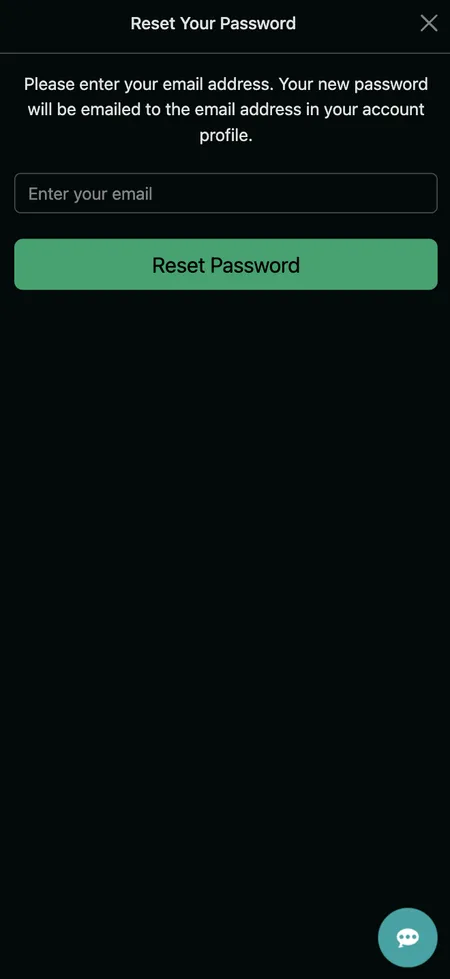 True Fortune Casino password reset screen